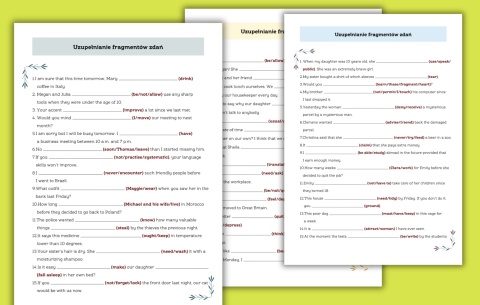 Matura - część druga - uzupełnianie fragmentów zdań. Karty pracy