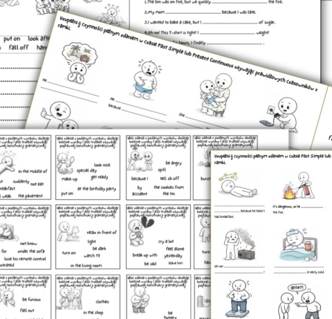 Phrasal verbs - czasowniki frazowe w obrazkach i ćwiczeniach. Karty pracy.