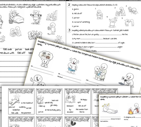 Phrasal verbs - czasowniki frazowe w obrazkach i ćwiczeniach. Karty pracy.