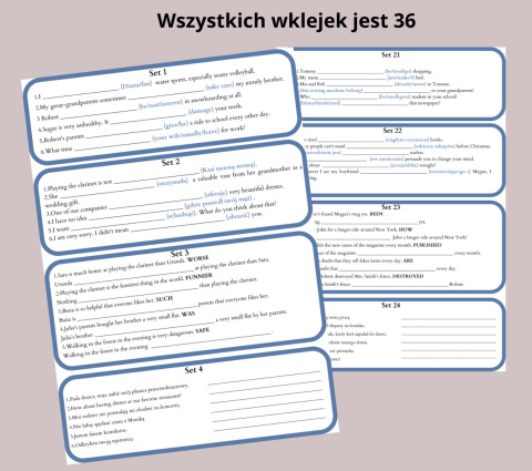 Wklejki - 36 wklejek gramatycznych do egzaminu ósmoklasisty