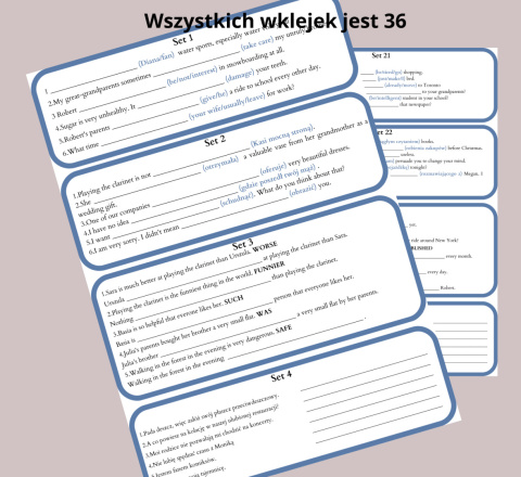 Wklejki - 36 wklejek gramatycznych do egzaminu ósmoklasisty Wklejki - 36 wklejek gramatycznych do egzaminu ósmoklasisty