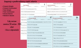 Zapytaj o podkreśloną część zdania - karty pracy